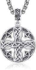 wholesale 925 Sterling Silver Round Celtic Knot Pendant on Rolo Chain - Irish Protection Jewelry for Men (24+2) -0-0