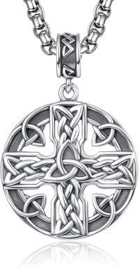 wholesale 925 Sterling Silver Round Celtic Knot Pendant on Rolo Chain - Irish Protection Jewelry for Men (24+2) -Celtic Cross-E