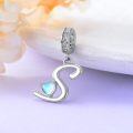 wholesale 925 Sterling Silver Heart-Shaped Blue Moonstone Initial N Charm Pendant Necklace Gift-0-47
