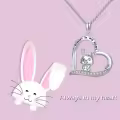 TOUPOP Sterling Silver Stone Rabbit Heart Pendant Necklace-0-1