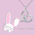 TOUPOP Sterling Silver Stone Rabbit Heart Pendant Necklace-0-1