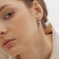 wholesale 925 Sterling Silver Ankh Cross Turquoise Dangle Drop Earrings with Abalone Shell Accents-0-4