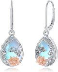 wholesale 925 Sterling Silver Moonstone Butterfly Lotus Filigree Teardrop Dangle Leverback Earrings-0-0