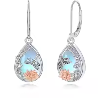 wholesale 925 Sterling Silver Moonstone Butterfly Lotus Filigree Teardrop Dangle Leverback Earrings-Moonstone