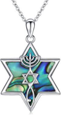 wholesale 925 Sterling Silver Abalone Shell Star of David Hanukkah Pendant Necklace Judaica Jewelry for Women and Men-Messianic Seal