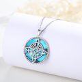 wholesale 925 Sterling Silver Round Celtic Knot Pendant with Blue Stone and Charms Necklace-0-4