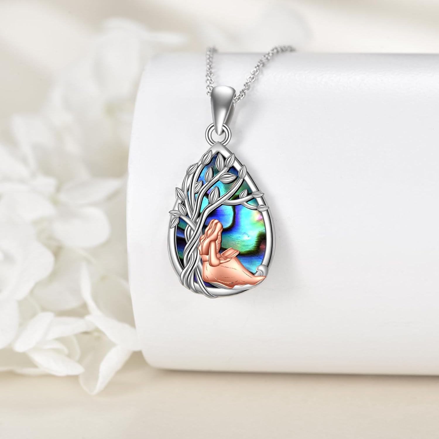  Sterling Silver Abalone Shell Tree of Life Necklace -0-5