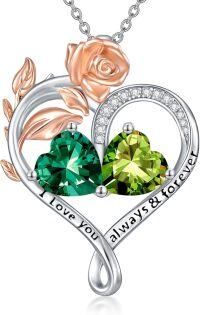 wholesale Sterling Silver Rose Quartz Heart Birthstone Necklace for Women Valentine s Day Gift-05-08-May-Aug Birhstones