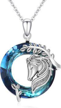 wholesale 925 Sterling Silver Blue Crystal Celtic Horse Head Knot Pendant Necklace-Wheat Pony Horse Necklace
