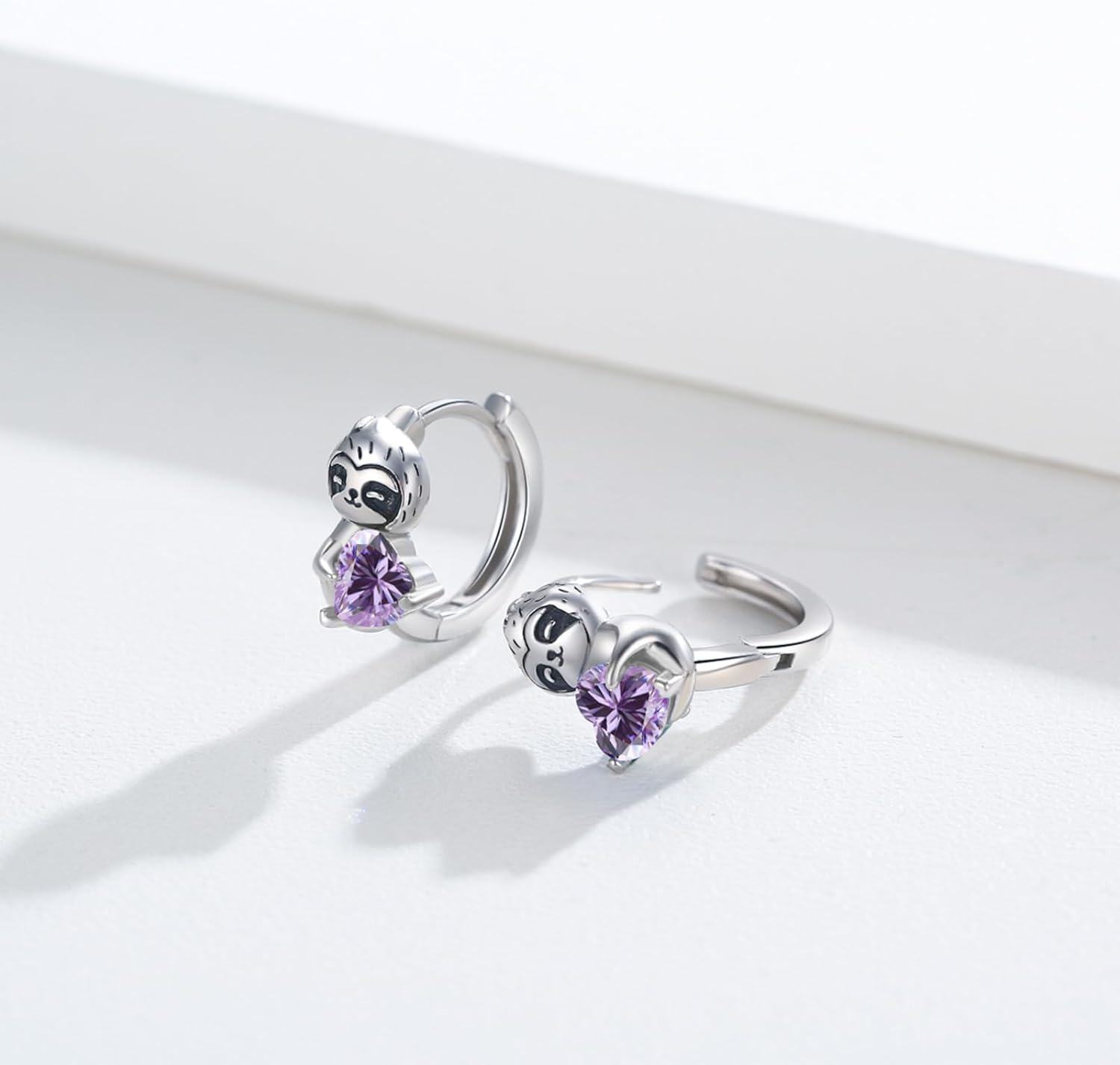 Sterling Silver Hypoallergenic Sloth Hoop Earrings for Women Girls Teens-0-2