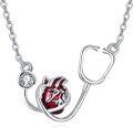 wholesale 925 Sterling Silver Heart and Stethoscope Pendant Necklace for Nurses Doctors Gifts-0-0