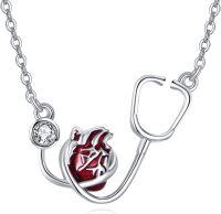 wholesale 925 Sterling Silver Heart and Stethoscope Pendant Necklace for Nurses Doctors Gifts-Anatomical Heart