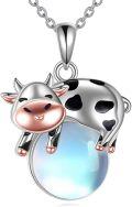 wholesale 925 Sterling Silver Cow Moonstone Pendant Necklace-0-0
