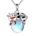 wholesale 925 Sterling Silver Cow Moonstone Pendant Necklace-0-0