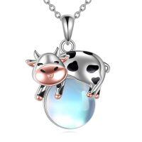 wholesale 925 Sterling Silver Cow Moonstone Pendant Necklace-C-Cow