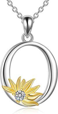 wholesale 18K Gold Plated 925 Sterling Silver Sunflower Pendant Necklace with CZ Stone & Personalized Initial Charm-Sunflower O