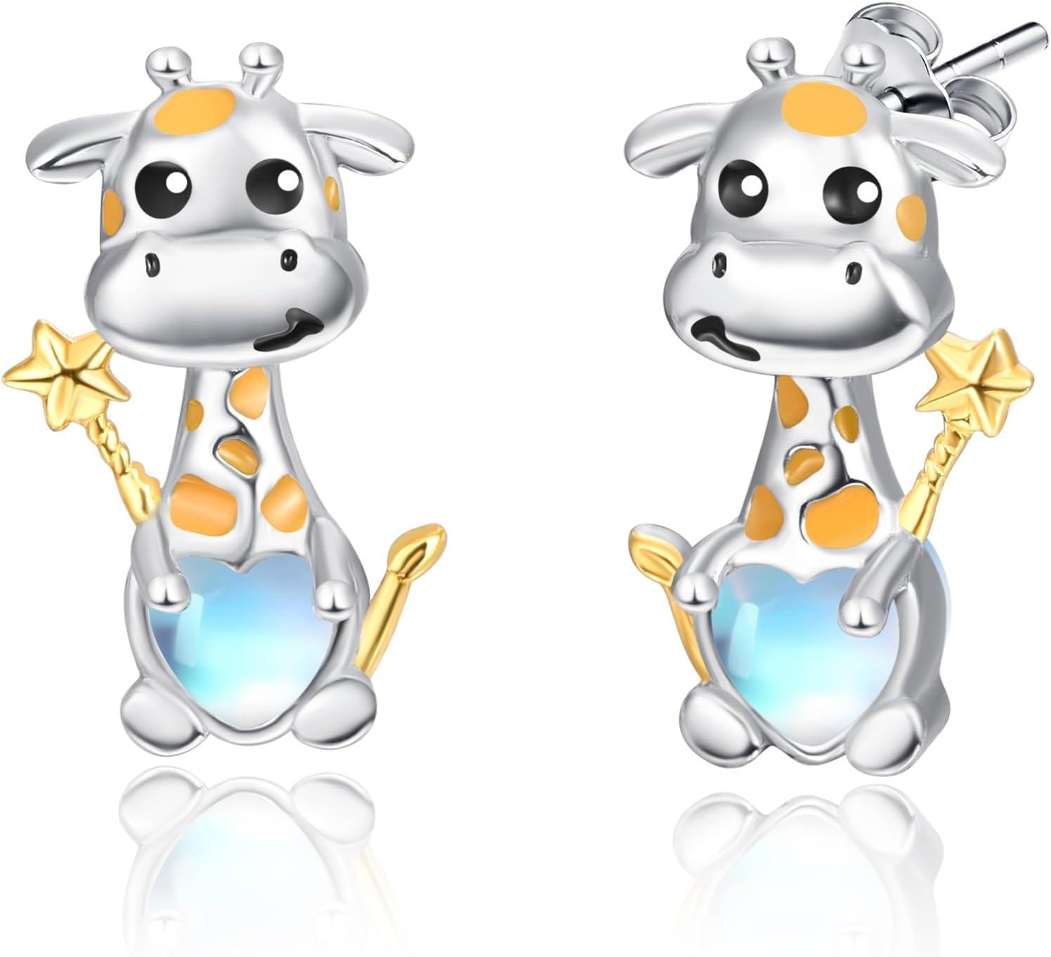 925 Sterling Silver Giraffe Moonstone Stud Earrings for Girls and Women - Hypoallergenic -0-0