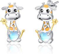 wholesale 925 Sterling Silver Giraffe Moonstone Stud Earrings for Girls and Women - Hypoallergenic -Giraffe