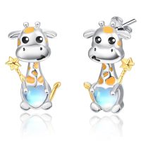 wholesale 925 Sterling Silver Baby Giraffe Stud Earrings Wholesale With Crystal Hearts-Giraffe