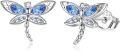 wholesale 925 Sterling Silver Dragonfly Stud Earrings with Blue Crystal for Women s-0-0