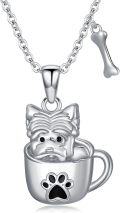 wholesale 925 Sterling Silver Mug with Puppy and Bone Charm Necklace-0-0