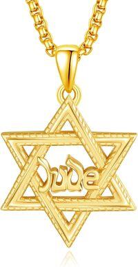 wholesale Gold 925 Sterling Silver Star of David Necklace with Jude Pendant - Jewish  for Men-Jude (Gold)