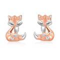 wholesale 925 Sterling Silver Rose Gold Fox Stud Earrings with Flower Crown and Crystal Tail for Women-0-0