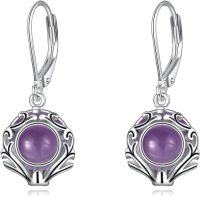 wholesale Sterling Silver Gemstone Leverback Dangle Drop Filigree Earrings for Women-Amethyst