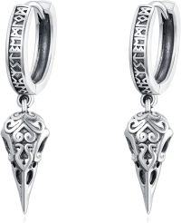 wholesale 925 Sterling Silver Raven Skull Huggie Hoop Earrings Norse Viking Jewelry for Men Women Gifts 4cm Diameter-Raven Skull