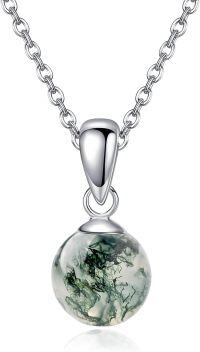 wholesale 925 Sterling Silver Purple Amethyst Round Bead Pendant Necklace-Moss Agate