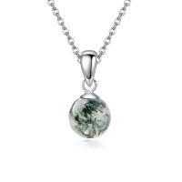 wholesale 925 Sterling Silver Purple Amethyst Round Bead Pendant Necklace-Moss Agate
