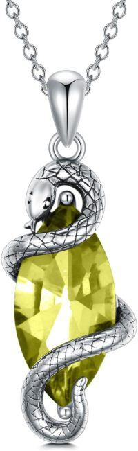 wholesale Sterling Silver Birthstone Vintage Snake Pendant Necklace 12 Months Jewelry Gifts for Women-Peridot Green