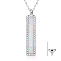 TOUPOP Silver Opal Bar Urn Ashes Pendant Necklace Jewelry Christmas Valentine Mothers Day Birthday Gifts for Women -undefined