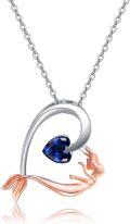 wholesale 925 Sterling Silver Blue CZ Heart Mermaid Tail Pendant Necklace-0-0