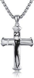 wholesale 925 Sterling Silver Cross Pendant with Jesus Crucifix Charm and Number 23 Chain Necklace for Men Women -0-0