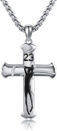wholesale 925 Sterling Silver Cross Pendant with Jesus Crucifix Charm and Number 23 Chain Necklace for Men Women -Basketball