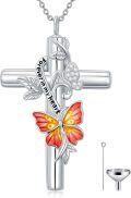 wholesale 925 Sterling Silver & Moissanite Red Butterfly Christian Cross Urn Necklace for Ashes, Hair, Keepsake-0-0