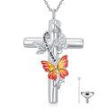wholesale 925 Sterling Silver & Moissanite Red Butterfly Christian Cross Urn Necklace for Ashes, Hair, Keepsake-0-0