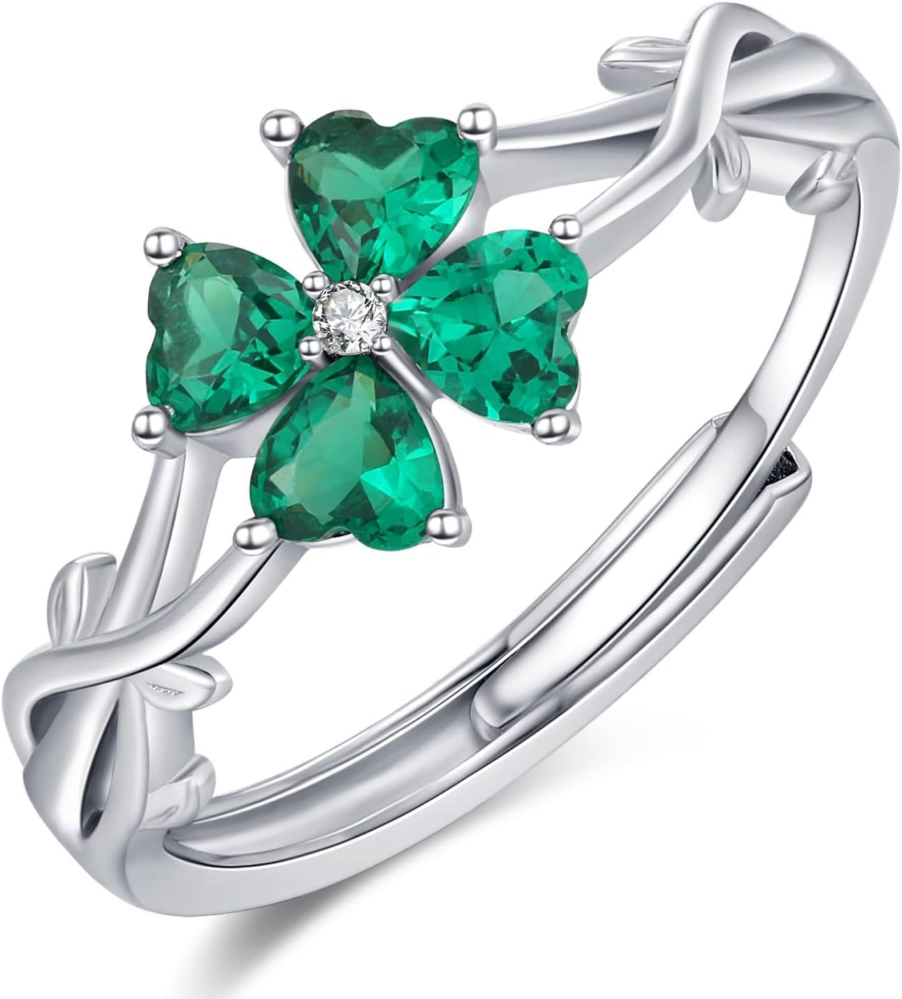 Sterling Silver Shamrock Ring for Women Irish Four Leaf Clover St Patrick s Day Jewelry-0-0