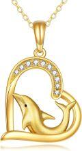 wholesale 14K Gold CZ Heart Dolphin Pendant Necklace for Women-0-0