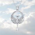 wholesale 925 Sterling Silver Phoenix Necklace with Created Diamond April Birthstone, 0.9 Inch Pendant, 18+2 Inch Chain, Gift for Women-0-3