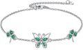 wholesale 925 Sterling Silver Shamrock & Butterfly Charm Bracelet for Women Girls Irish Lucky Clover Green Crystal  4 Adjustable Chain Length-0-0