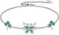 wholesale 925 Sterling Silver Shamrock & Butterfly Charm Bracelet for Women Girls Irish Lucky Clover Green Crystal  4 Adjustable Chain Length-Butterfly Bracelet