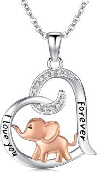 wholesale 925 Sterling Silver Elephant Heart Love Forever Pendant Necklace for Women-Elephant Necklace