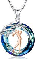 wholesale 925 Sterling Silver Blue Crystal Golf Sports Music Necklace with Dancing Couple Pendants for Women-0-0