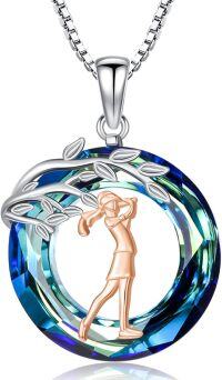 wholesale 925 Sterling Silver Blue Crystal Golf Sports Music Necklace with Dancing Couple Pendants for Women-Golf