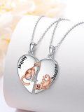 wholesale 925 Sterling Silver Cat Mother-Daughter Heart Pendant Necklaces Set-0-3