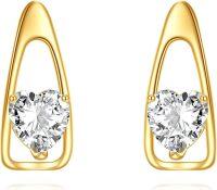 wholesale 14K Gold Heart Shaped Cubic Zirconia Stud Earrings for Women-Gold Stud Earrings