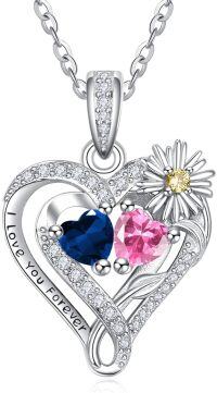 wholesale  Sterling Silver Daisy Heart Birthstone Necklace for Women -09-10-Sept-Oct