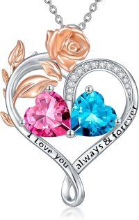 wholesale Sterling Silver Rose Quartz Heart Birthstone Necklace for Women Valentine s Day Gift-10-12-Oct-Dec Birthstones